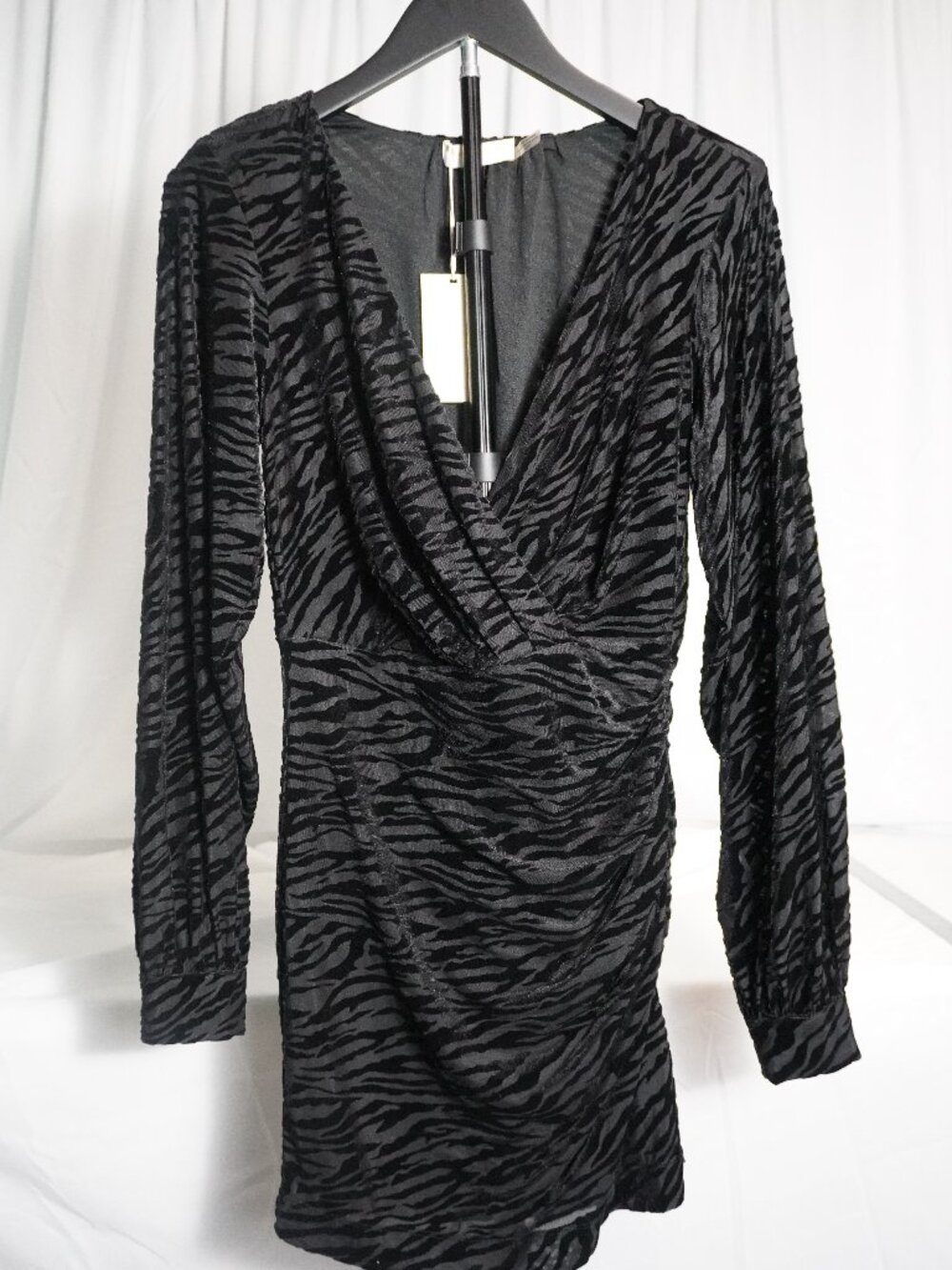 Ramy Brook Kalani Dress Black Zebra Velvet Burnout Mini Dress XS Long Sleeve